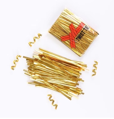 8cm Metallic Spool Golden Twist Tie cho bánh mì và quà tặng Twist Ties cho đóng gói bánh