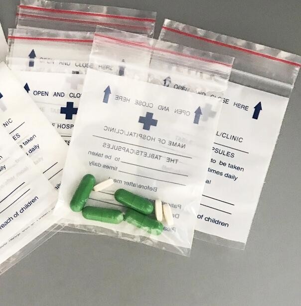 Bộ phim bao bì trong suốt có zip túi kép thân thiện với môi trường nhựa lỏng nguy cơ sinh học nguy cơ sinh học túi niêm phong bệnh lý PE y tế